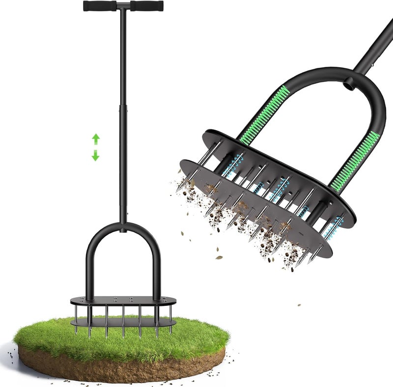 SEASKY Lawn Aerator Spike Metal Manual Dethatching Lawn Aerator Tool with 15 Iron Spikes Spring-Loaded Design Grass Aerator Tools for Yard, Patio, Garden Tool (15 Nails) - Image 1